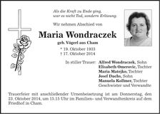 Traueranzeige Maia Wondraczek