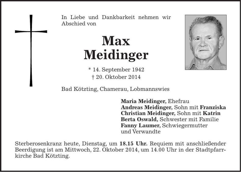 Traueranzeige Max Meidinger