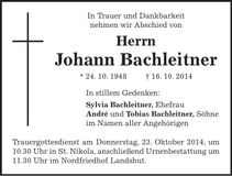 Traueranzeige Johann Bachleitner