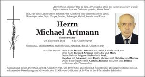 Traueranzeige Michael Artmann
