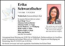 Traueranzeige Erika Schwarzfischer