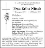 Traueranzeige Erika Nitsch