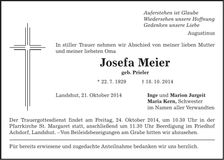 Traueranzeige Josefa Meier