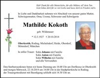 Traueranzeige Mathilde Kokoth