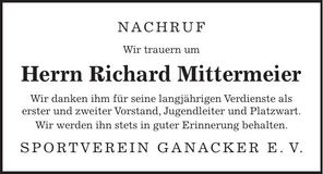 Traueranzeige Richard Mittermeier