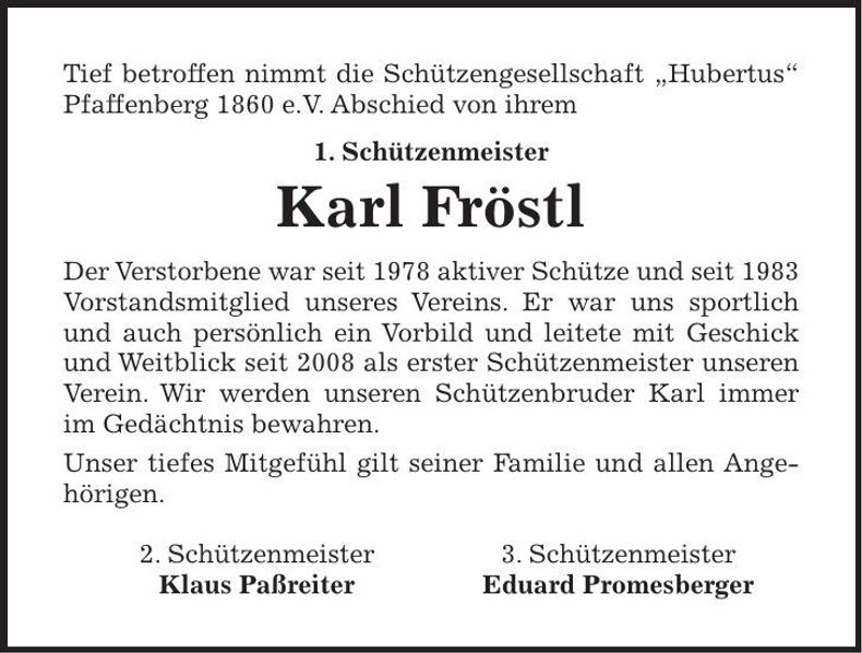 Traueranzeige Karl Fröstl
