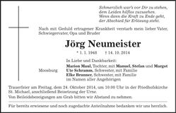Traueranzeige Jörg Neumeister
