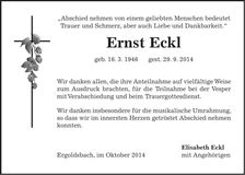 Traueranzeige Ernst Eckl
