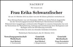 Traueranzeige Erika Schwarzfischer