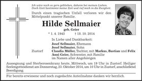 Traueranzeige Hilde Sellmaier