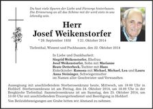 Traueranzeige Josef Weikenstorfer