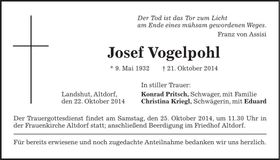Traueranzeige Josef Vogelpohl