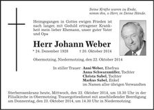 Traueranzeige Johann Weber