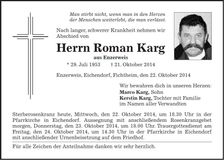Traueranzeige Roman Karg