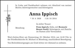Traueranzeige Anna Ippisch