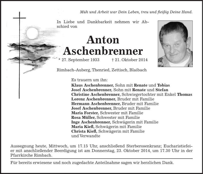 Traueranzeige Anton Aschenbrenner