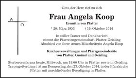 Traueranzeige Angela Koop