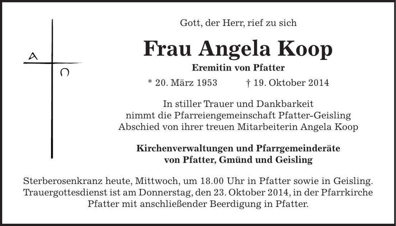 Traueranzeige Angela Koop