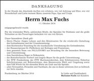 Traueranzeige Max Fuchs