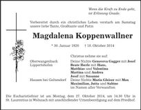 Traueranzeige Magdalena Koppenwallner