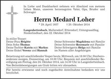 Traueranzeige Medard Loher