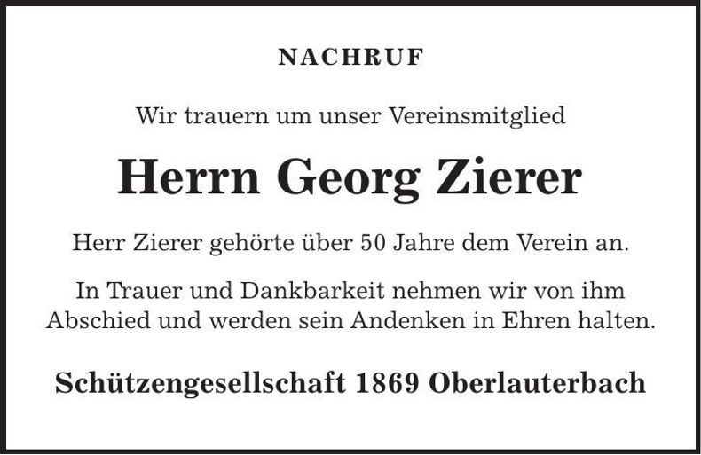 Traueranzeige Georg Zierer