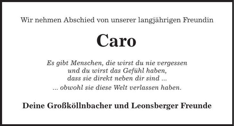 Traueranzeige Carolin Zollner