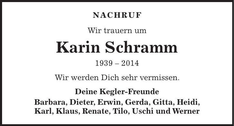 Traueranzeige Karin Schramm