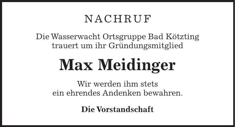 Traueranzeige Max Meidinger