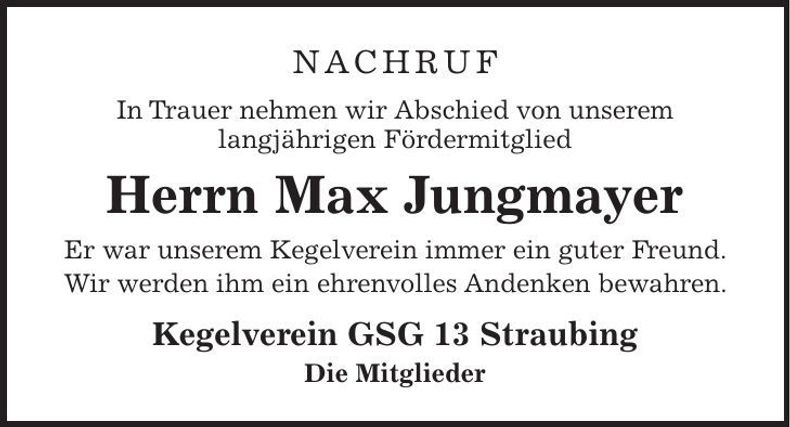 Traueranzeige Max Jungmayer