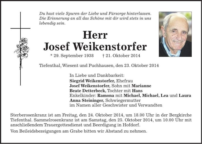 Traueranzeige Josef Weikenstorfer