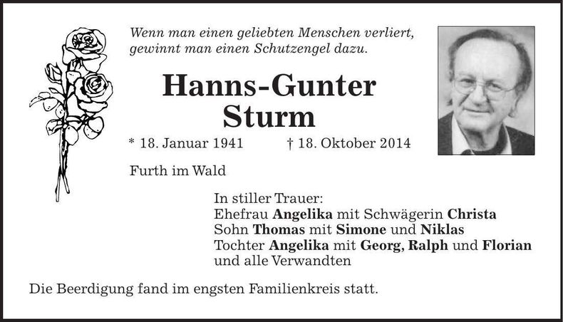 Traueranzeige Hanns-Gunter Sturm