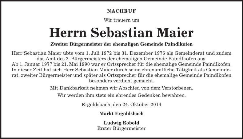 Traueranzeige Sebastian Maier
