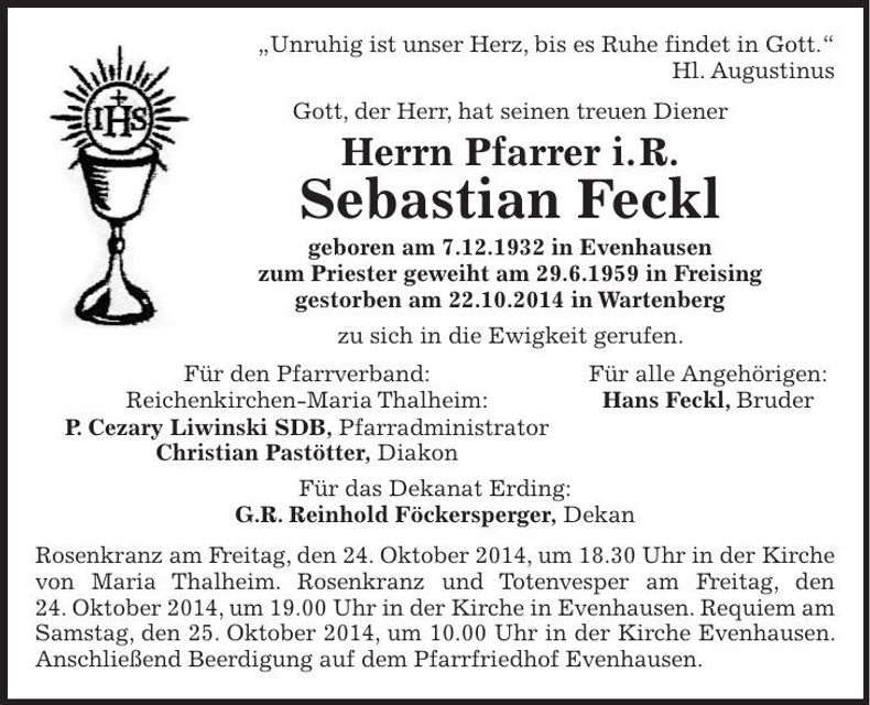 Traueranzeige Sebastian Feckl