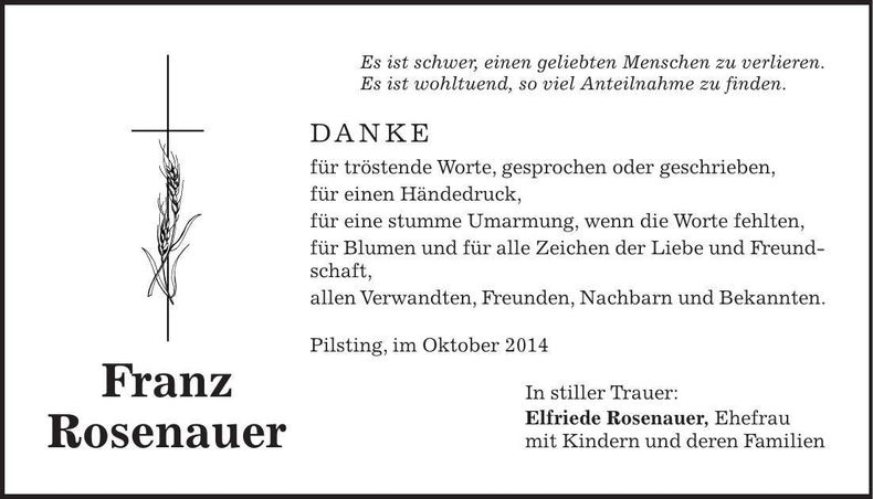 Traueranzeige Franz Rosenauer