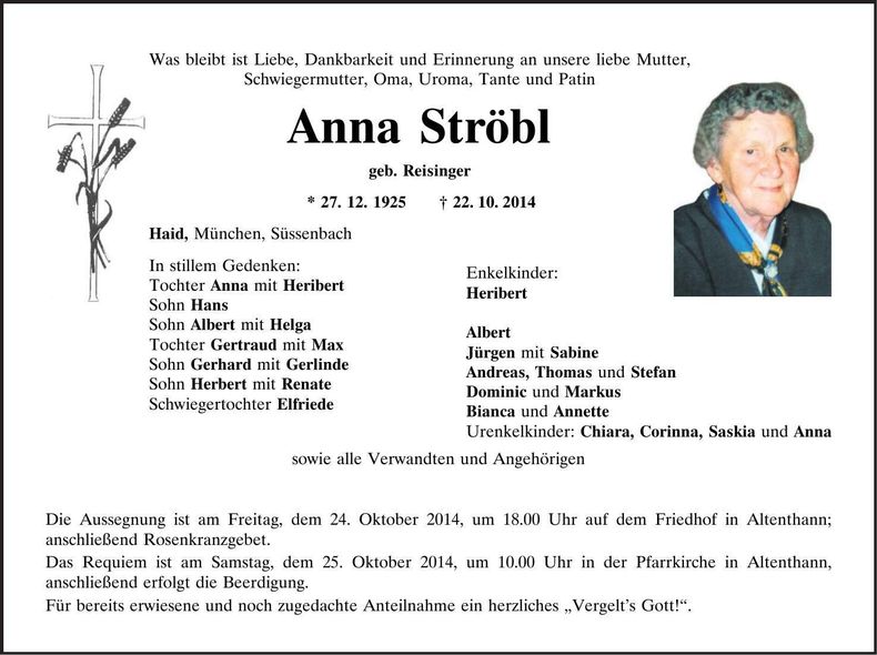 Traueranzeige Anna Ströbl
