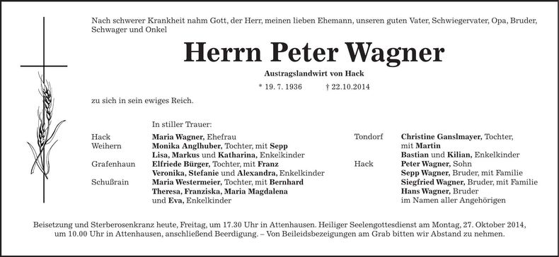 Traueranzeige Peter Wagner