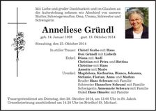 Traueranzeige Anneliese Gründl
