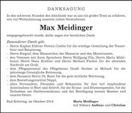 Traueranzeige Max Meidinger