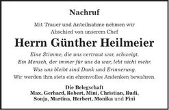 Traueranzeige Günther Heilmeier