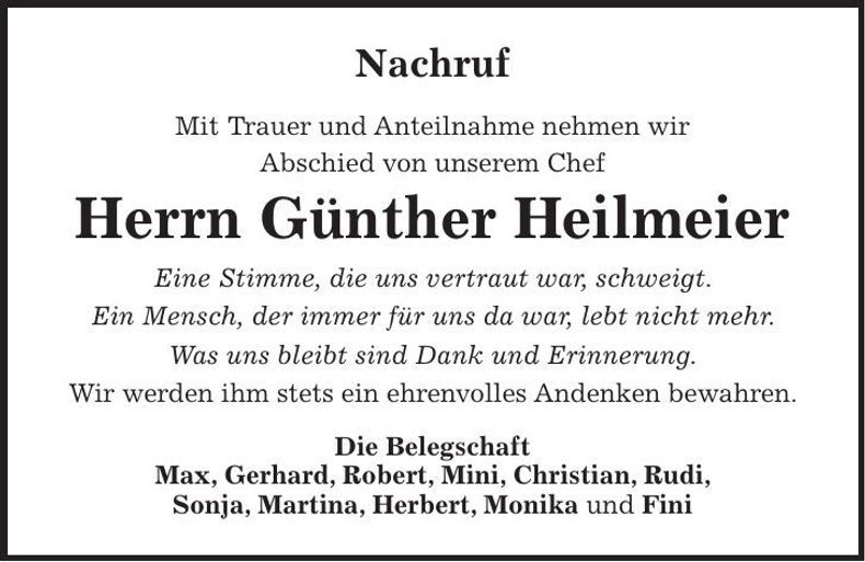 Traueranzeige Günther Heilmeier