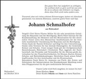 Traueranzeige Johann Schmalhofer
