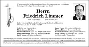Traueranzeige Friedrich Limmer