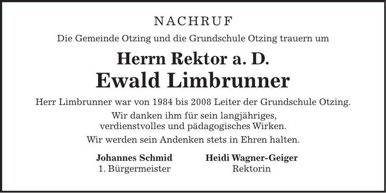 Traueranzeige Ewald Limbrunner
