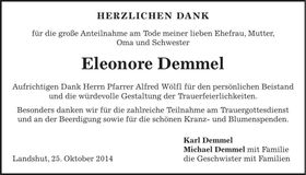 Traueranzeige Eleonore Demmel
