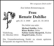 Traueranzeige Renate Dahlke