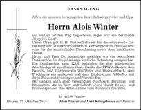 Traueranzeige Alois Winter