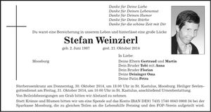 Traueranzeige Stefan Weinzierl