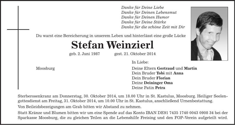 Traueranzeige Stefan Weinzierl