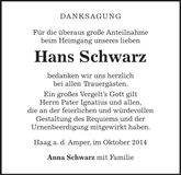 Traueranzeige Hans Schwarz